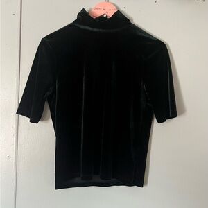 Zara Black Velvet Short Sleeve Top